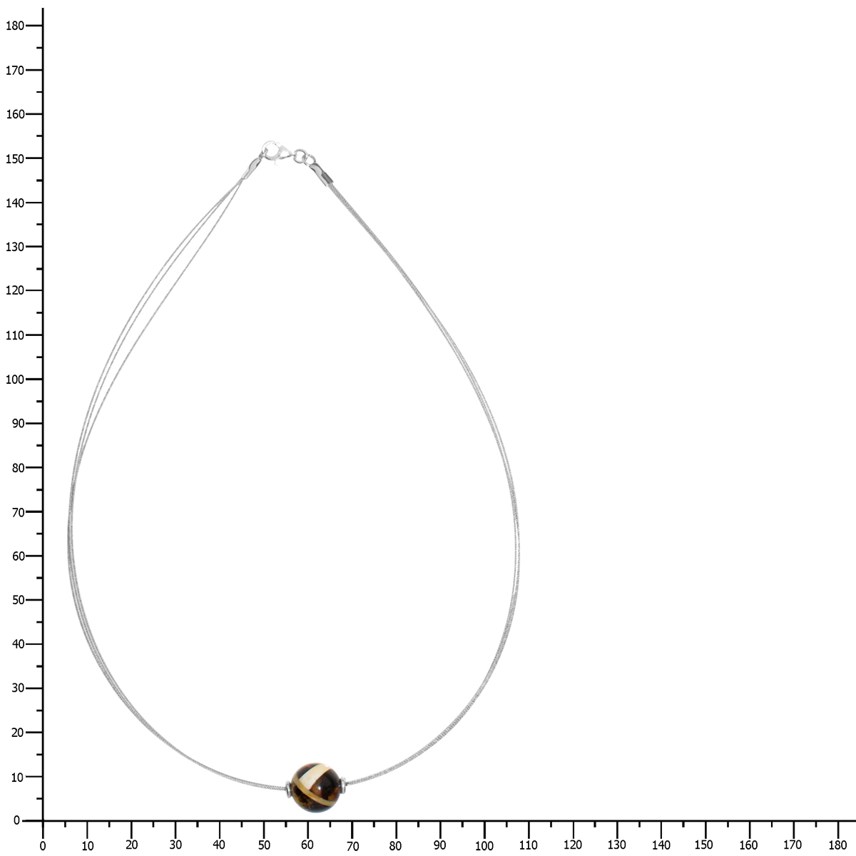 001-403112-A442k Edelstahlcollier 3/42 cm, Silber 925/000, Kugel 12 mm, Bernsteinmosaik