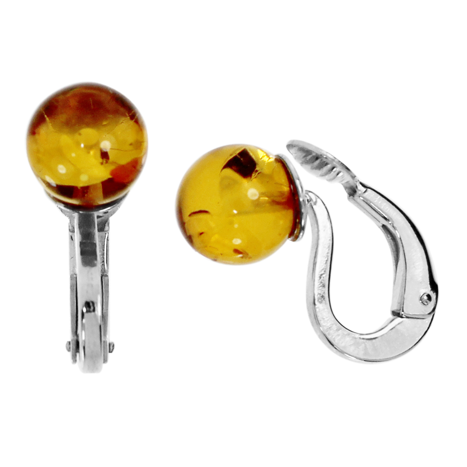 Ohrclip Silber 925/000, Bernstein Kugel