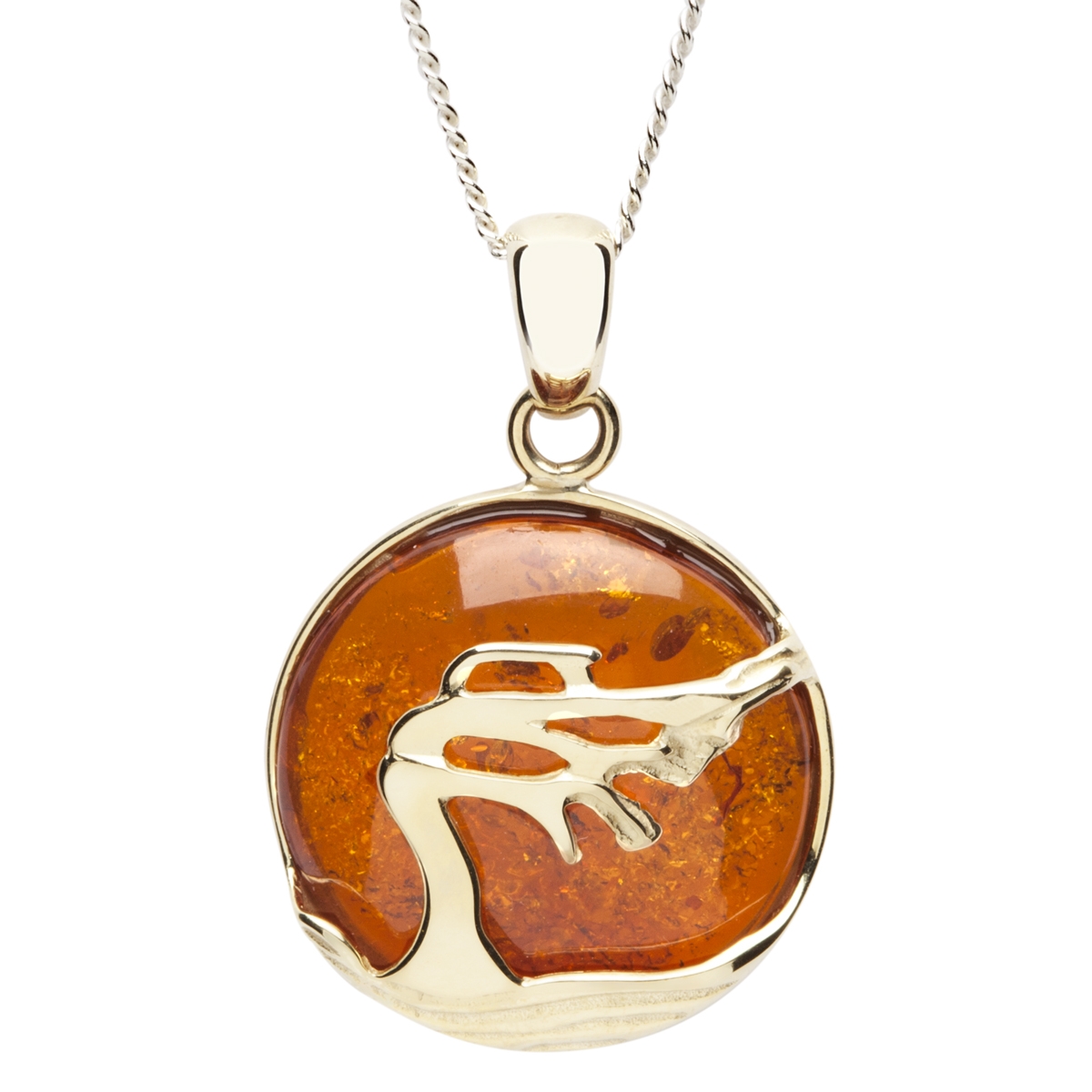 Kette mit Anhänger," Windflüchter", Bernstein, Gold 333/000, -Länge wählbar-