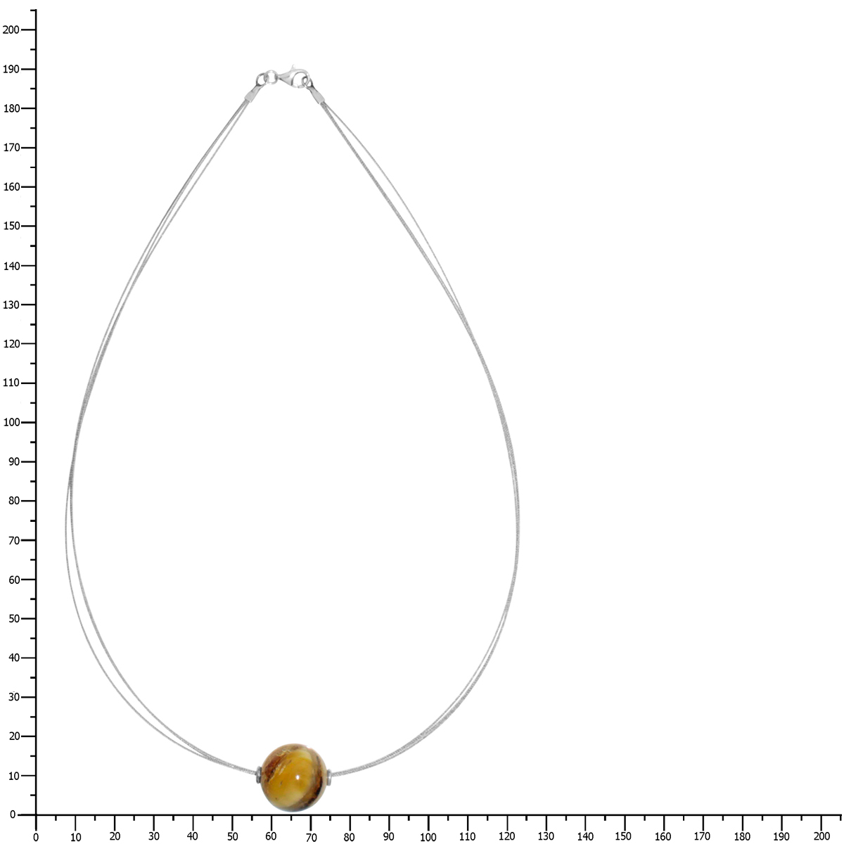 001-403117-A445k Edelstahlcollier 3/45 cm, Silber 925/000, Kugel 17 mm, Bernsteinmosaik