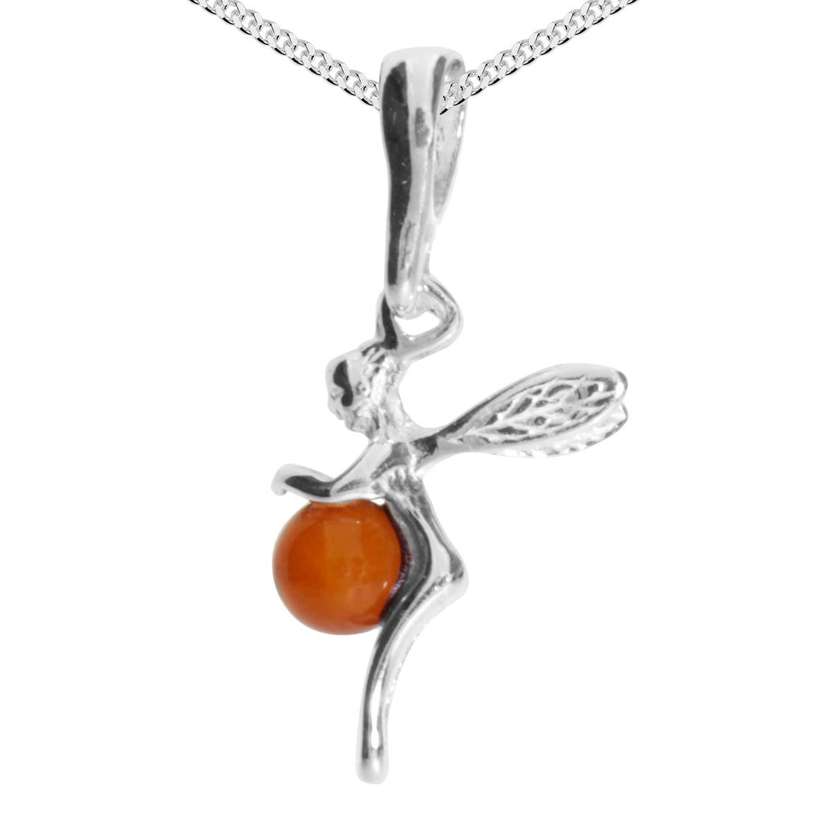 Kette mit Anhänger Silber 925/000, Elfe, 42 cm, Bernstein