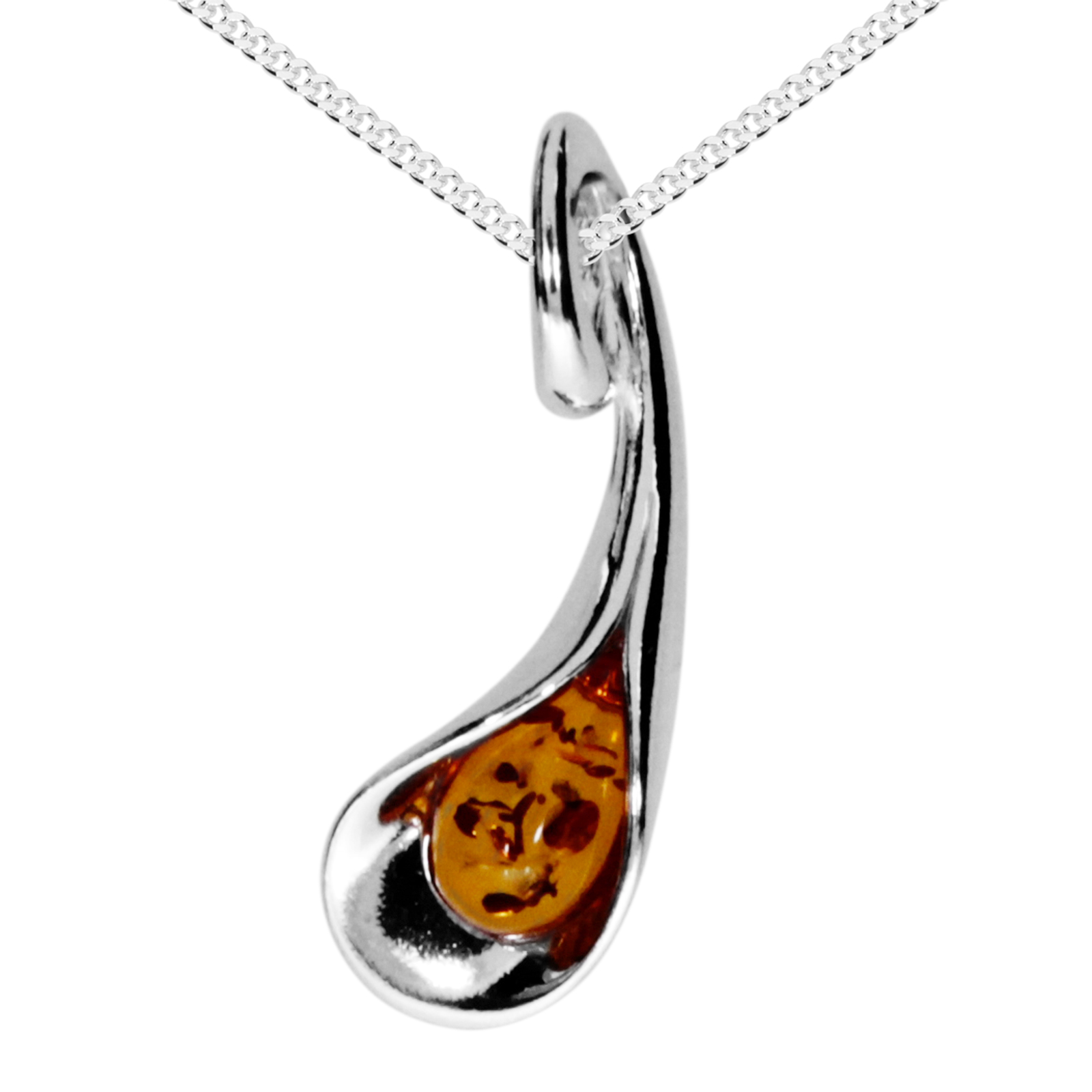 Kette mit Anhänger Silber 925/000, Bernstein -Länge wählbar-