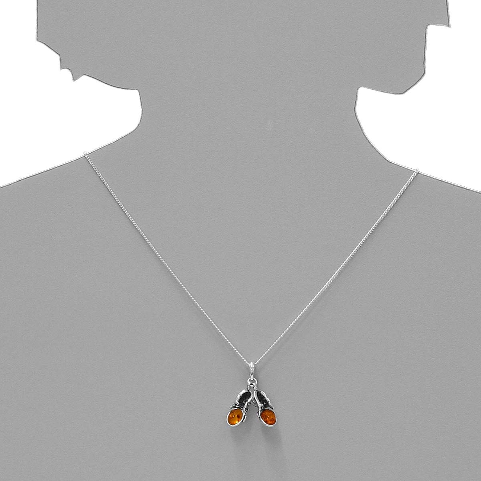 098-200280-A142s Kette mit Anhänger Schuhe, Silber 925/000, Bernstein, -Länge wählbar-