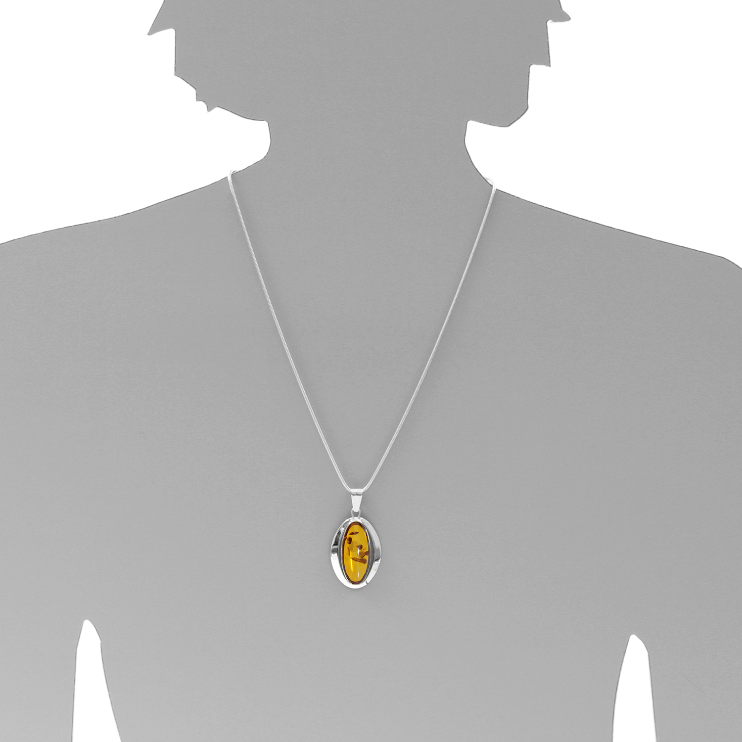 001-200494-A150s Kette mit Anhänger, Silber 925/000, Bernstein -Länge wählbar-