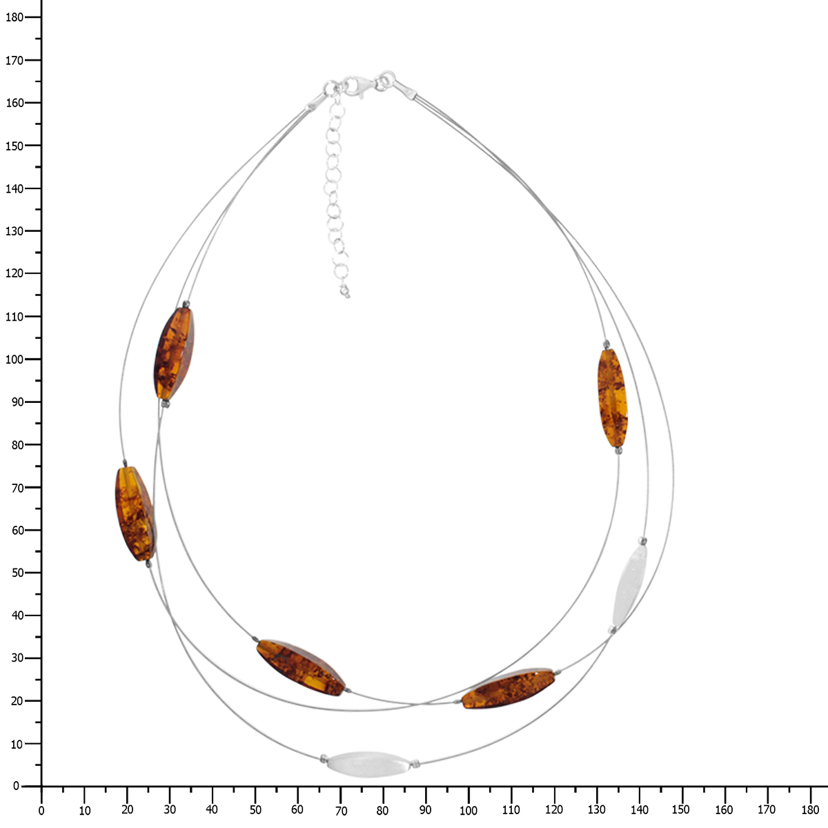 099-441010-4200K Nyloncollier 3/42 - 46 cm, Silber 925/000, Bernstein