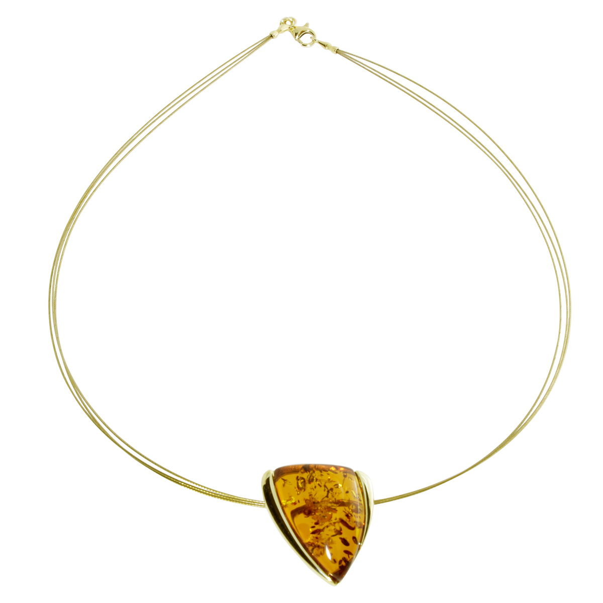 001-100606-A1421 Nyloncollier mit Anhänger, Gold 333/000, 42 cm, Bernstein