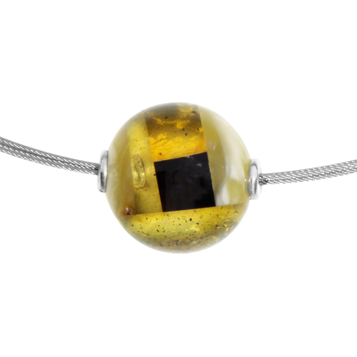 001-403116-A4451 Edelstahlcollier 3/45 cm, Silber 925/000, Kugel 16 mm, Bernsteinmosaik