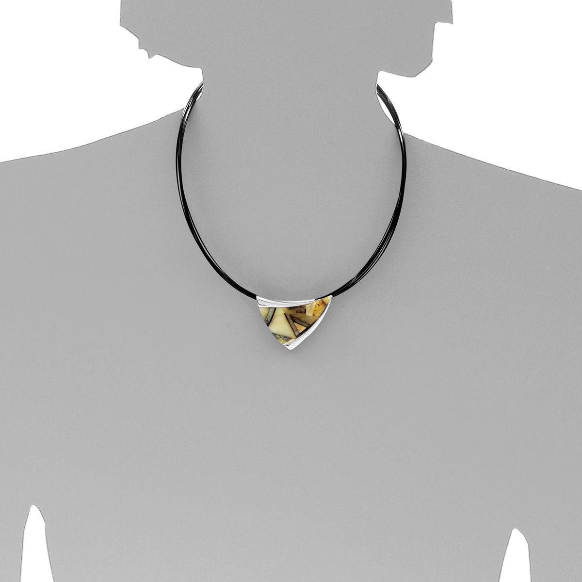 550947034s Nyloncollier 13/45 cm, Silber 925/000, Bernstein- Mosaik