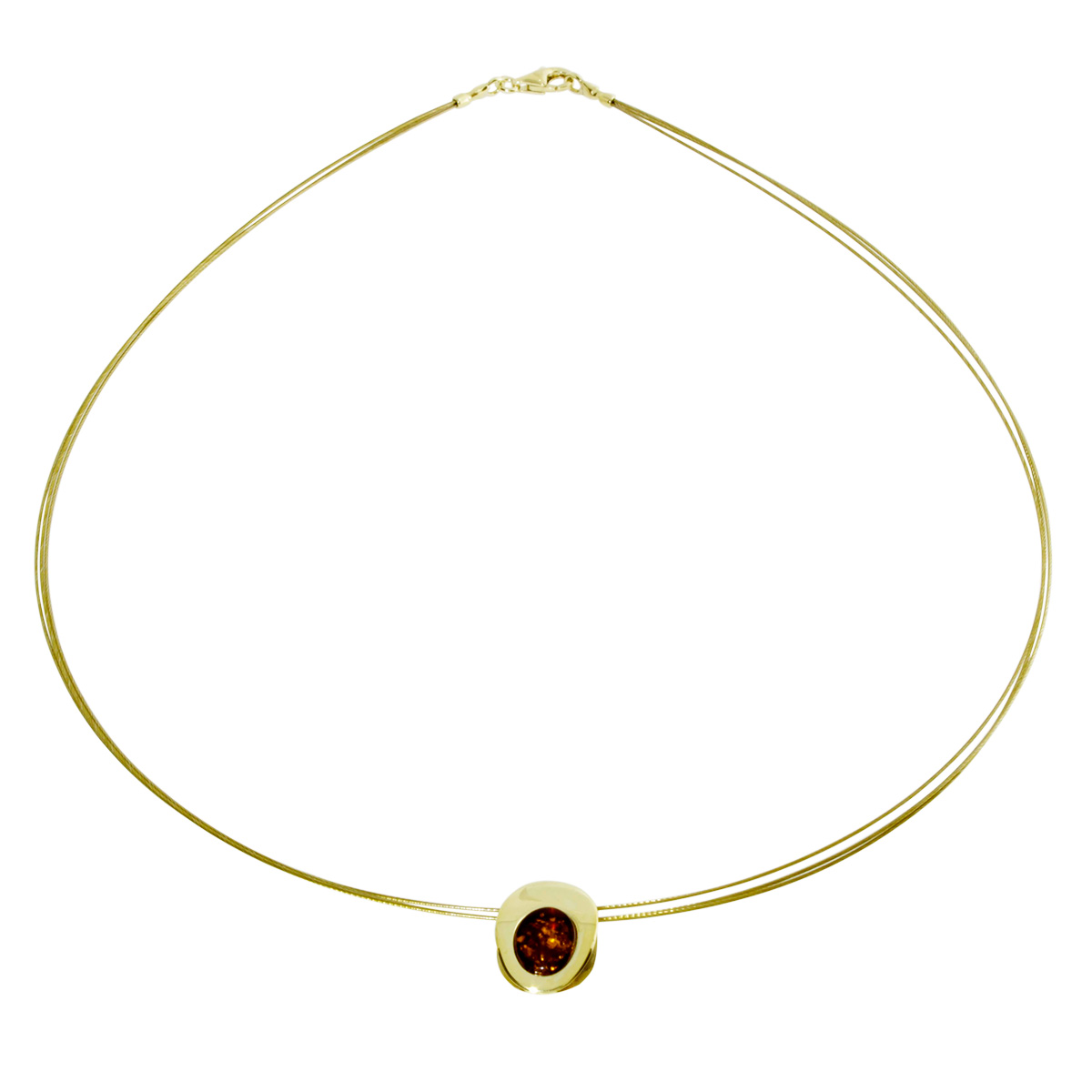 001-103435-A1421 Nyloncollier mit Anhänger, Gold 333/000, 42 cm, Bernstein