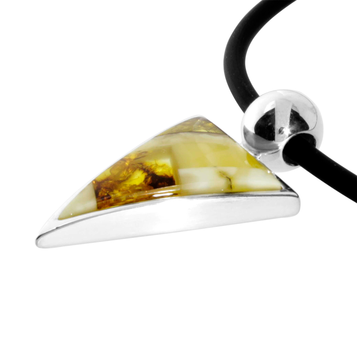 Kautschukcollier 3/45 mit Anhänger, Silber 925/000, Bernstein-Mosaik