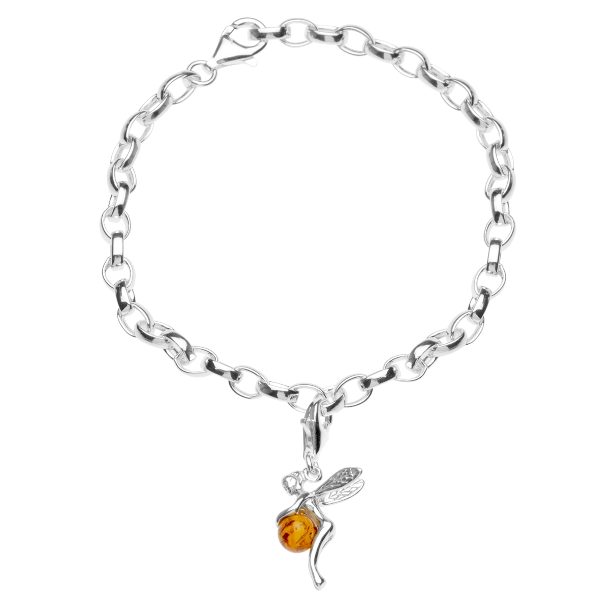 002-210004-019C Charmsarmband mit Anhänger Elfe, 19 cm,  Silber 925/000, Bernstein