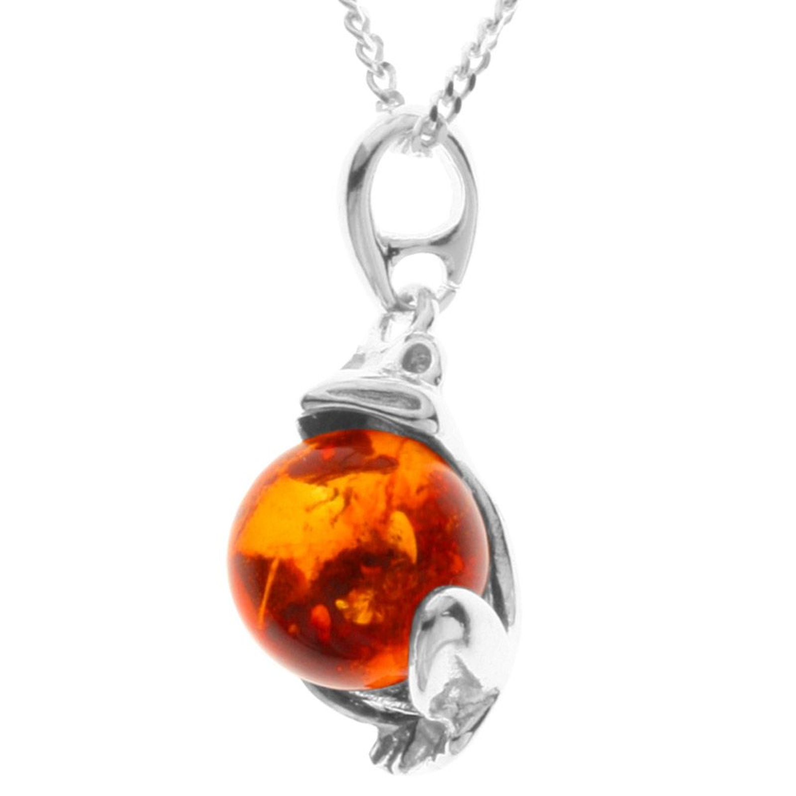 098-200360-A142 Kette mit Anhänger Frosch, Silber 925/000, Bernstein-Länge wählbar-