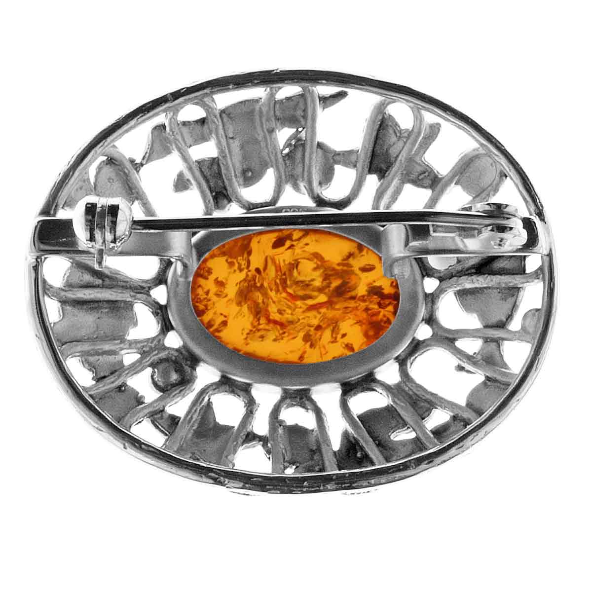 4250054222415-PT02 Brosche Fischland Silber 925/000, oxyd., Bernstein