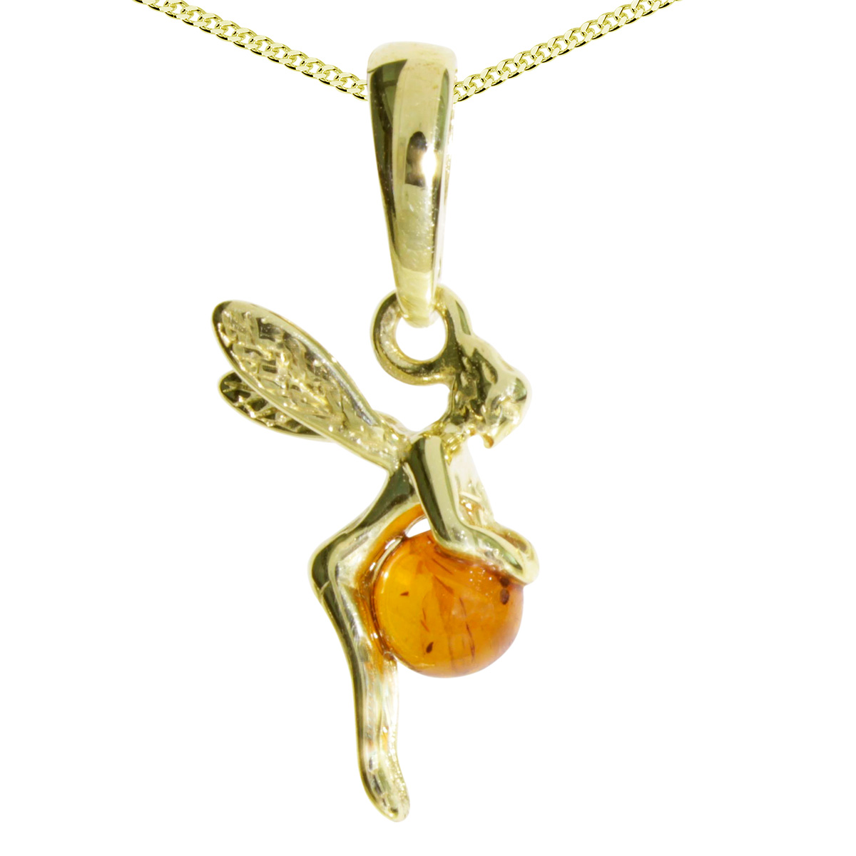 001-103653-A142 Kette mit Anhänger Gold 333/000, 42 cm, Elfe, Bernstein