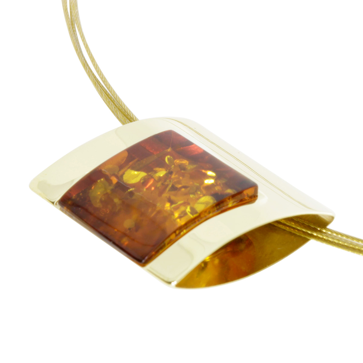 001-103476-A1452 Nyloncollier mit Anhänger, Gold 333/000, 45 cm, Bernstein