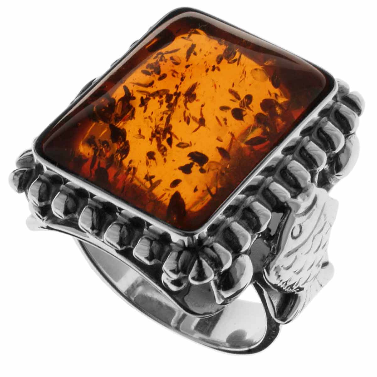 Ring Fischland Silber 925/000, oxyd., Bernstein -Größe wählbar-