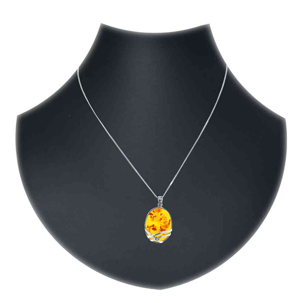 4250054203018-PT02 Kette mit Anhänger Silber 925/000, 45 cm, Bernstein