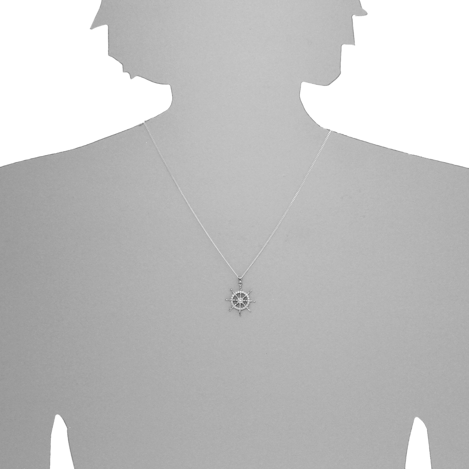 Kette mit Anhänger "Steuerrad", Silber 925/000,  Zirkonia  -Länge wählbar-  Kette mit Anhänger "Steuerrad", Silber 925/000,  Zirkonia  -Länge wählbar-