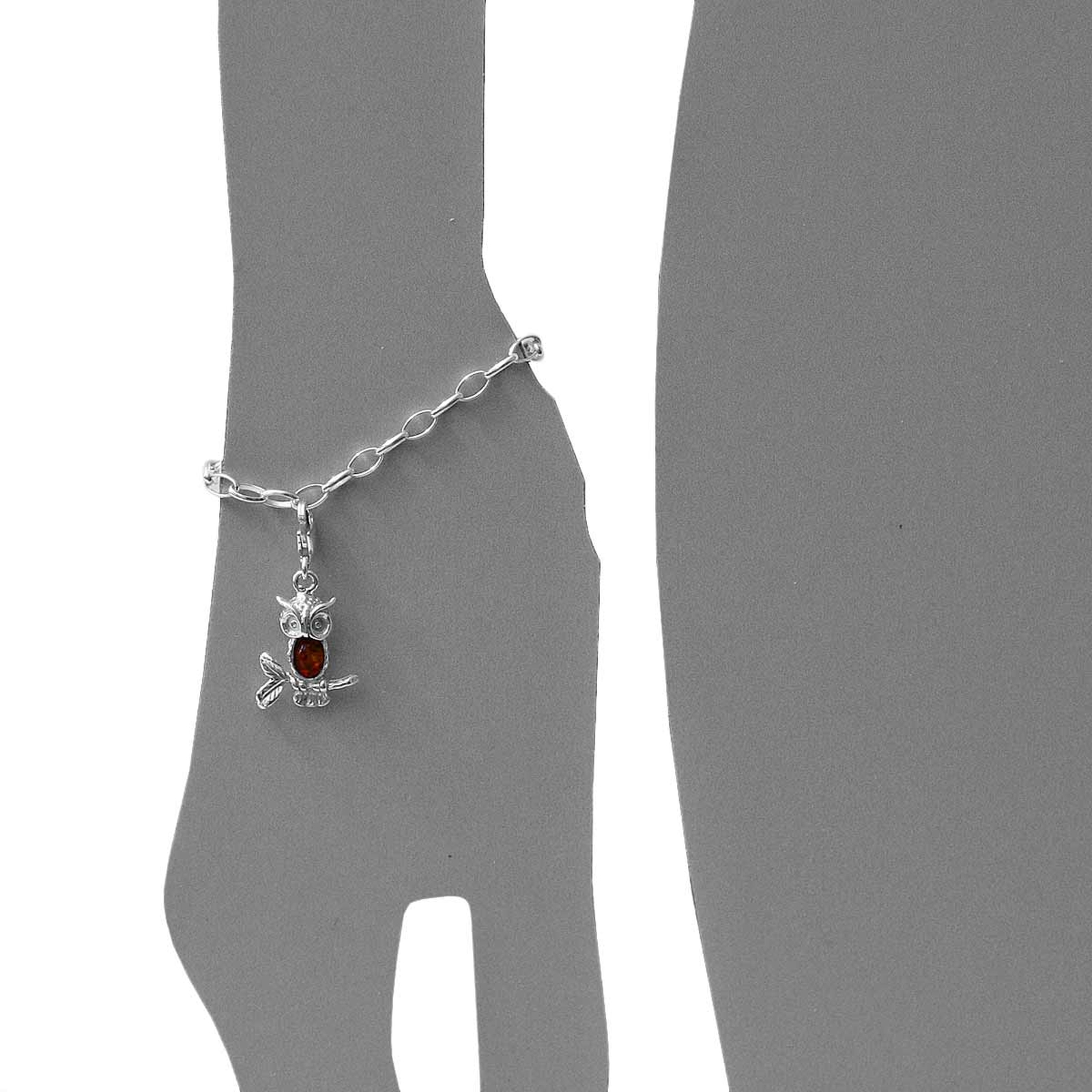 098-200100-0200s Charm Silber 925/000, Eule, Bernstein