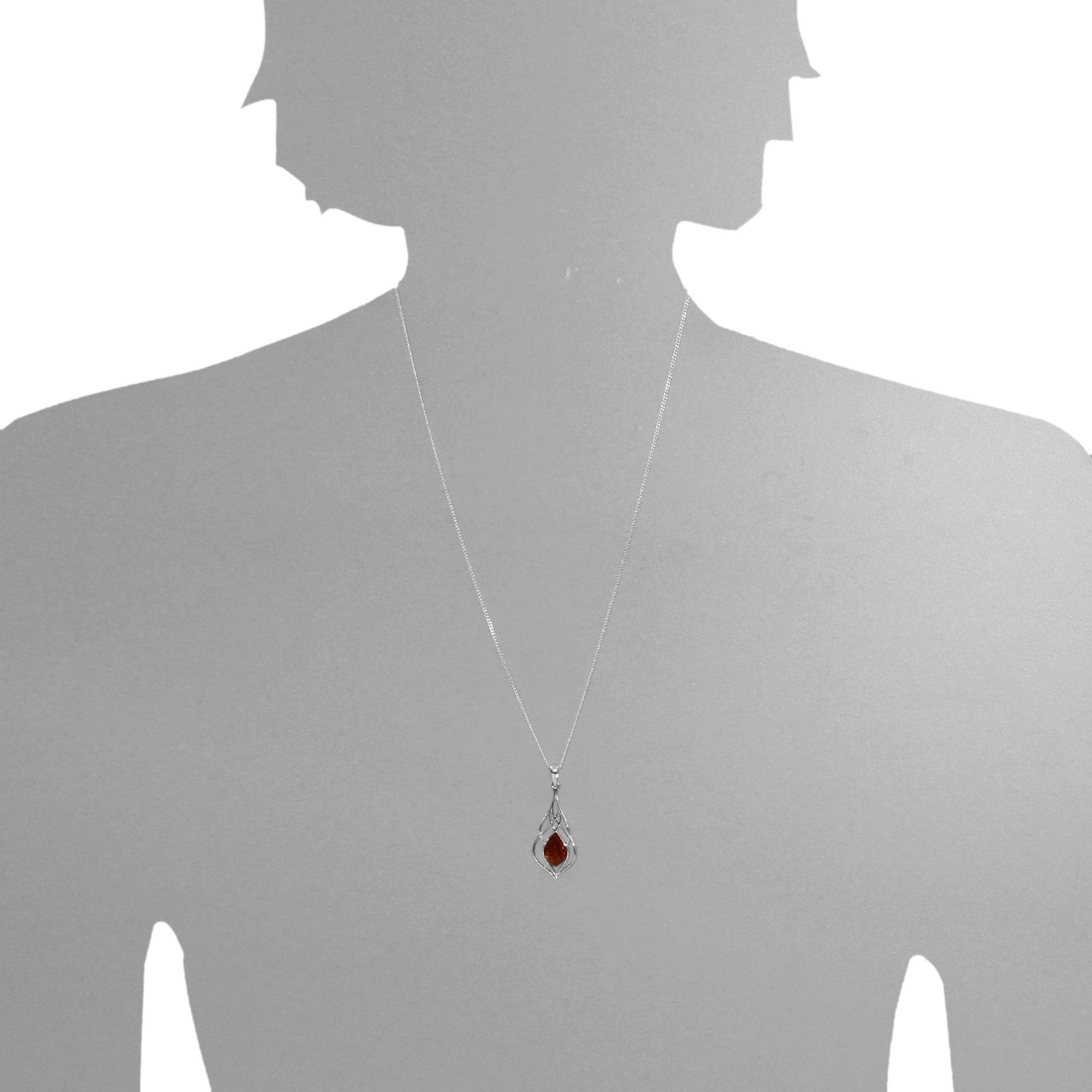 Kette mit Anhänger Silber 925/000, Bernstein -Länge wählbar- Kette mit Anhänger Silber 925/000, Bernstein -Länge wählbar-