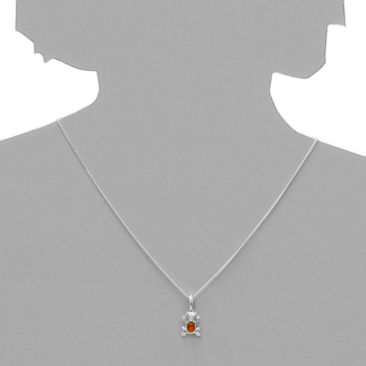 098-200050-A142s Kette mit Anhänger Teddy, Silber 925/000, Bernstein, 40 oder 42 cm lang