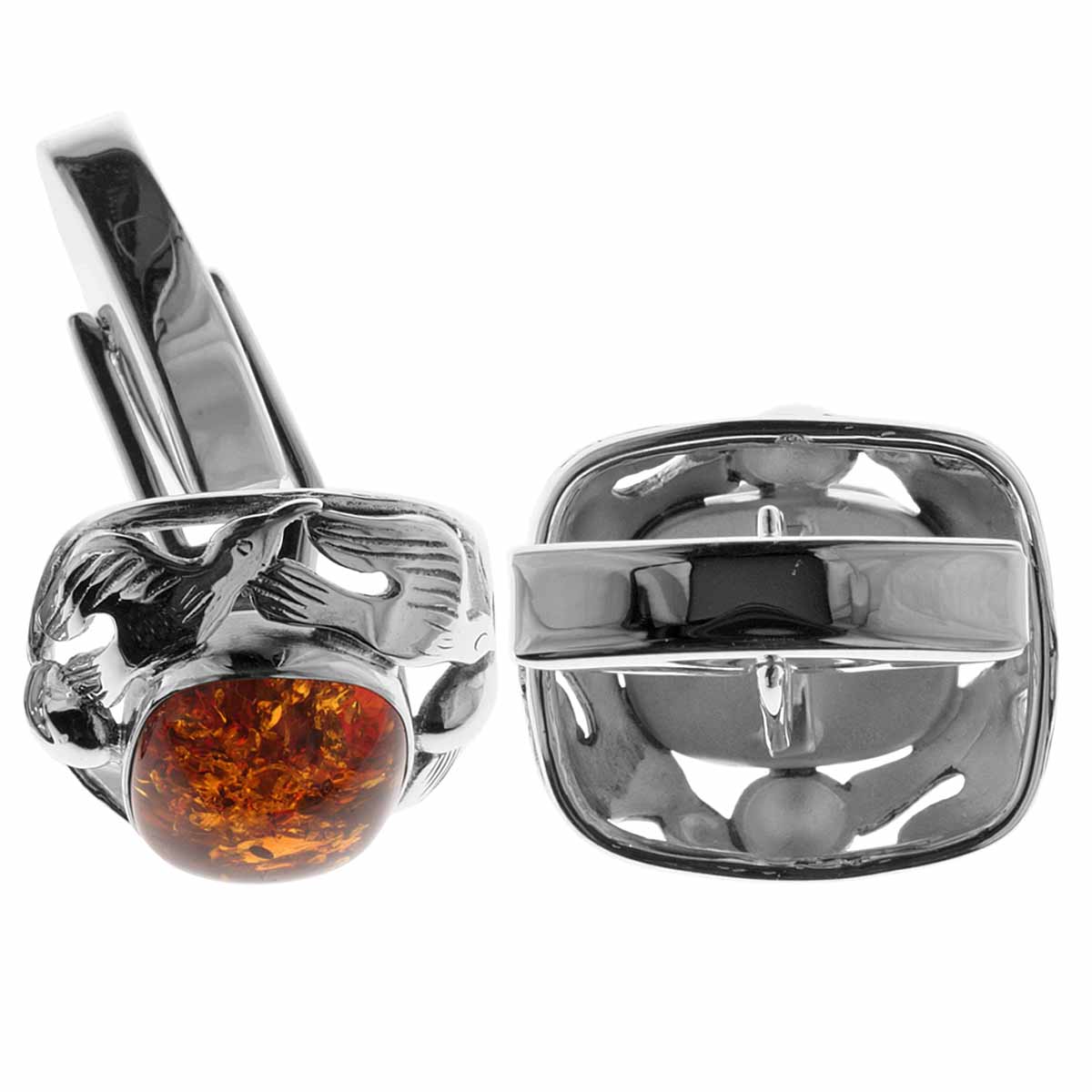 4250054222477-PT01 Manschettenknopf Fischland Silber 925/000, oxyd., Bernstein
