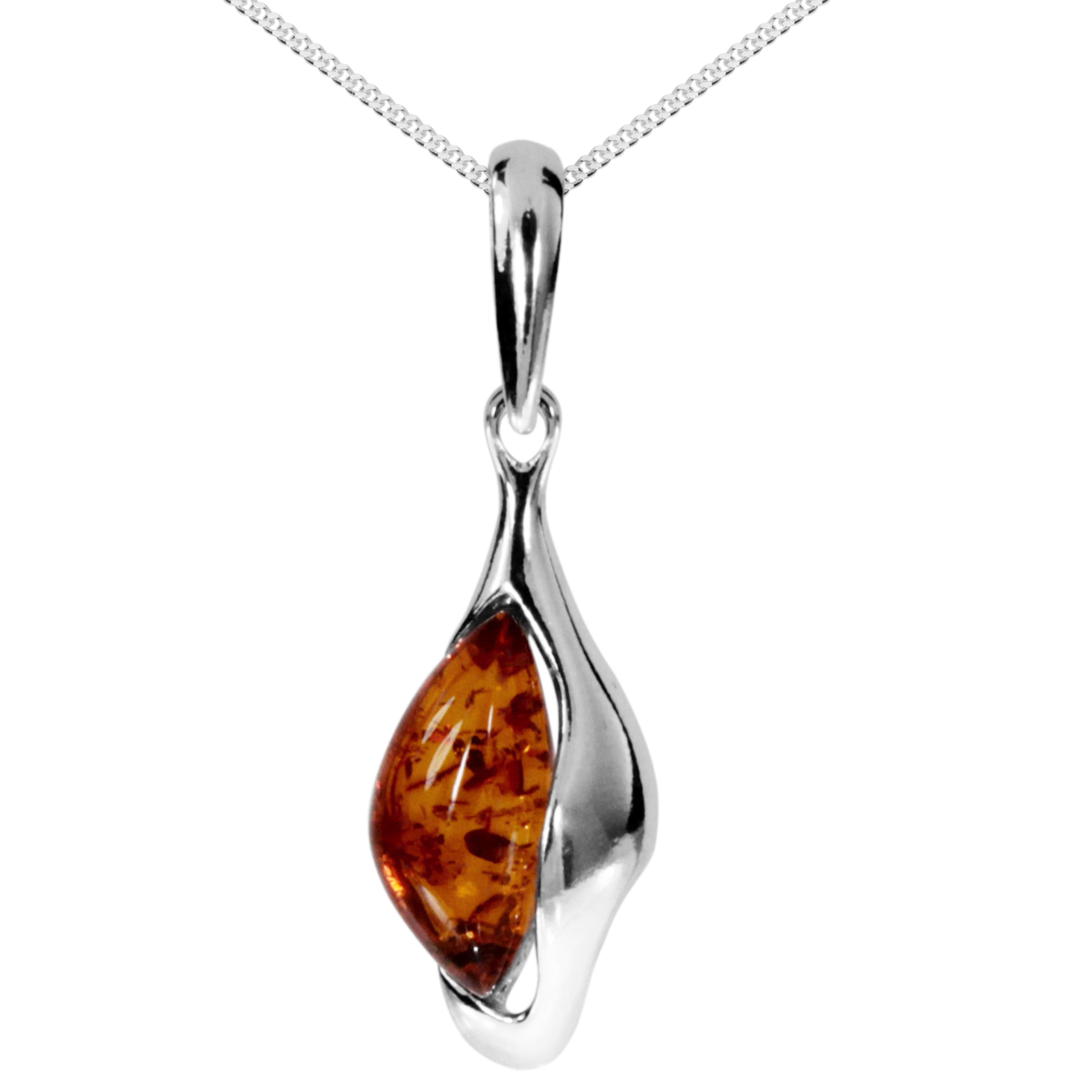 Kette mit Anhänger Silber 925/000, Bernstein -Länge wählbar-