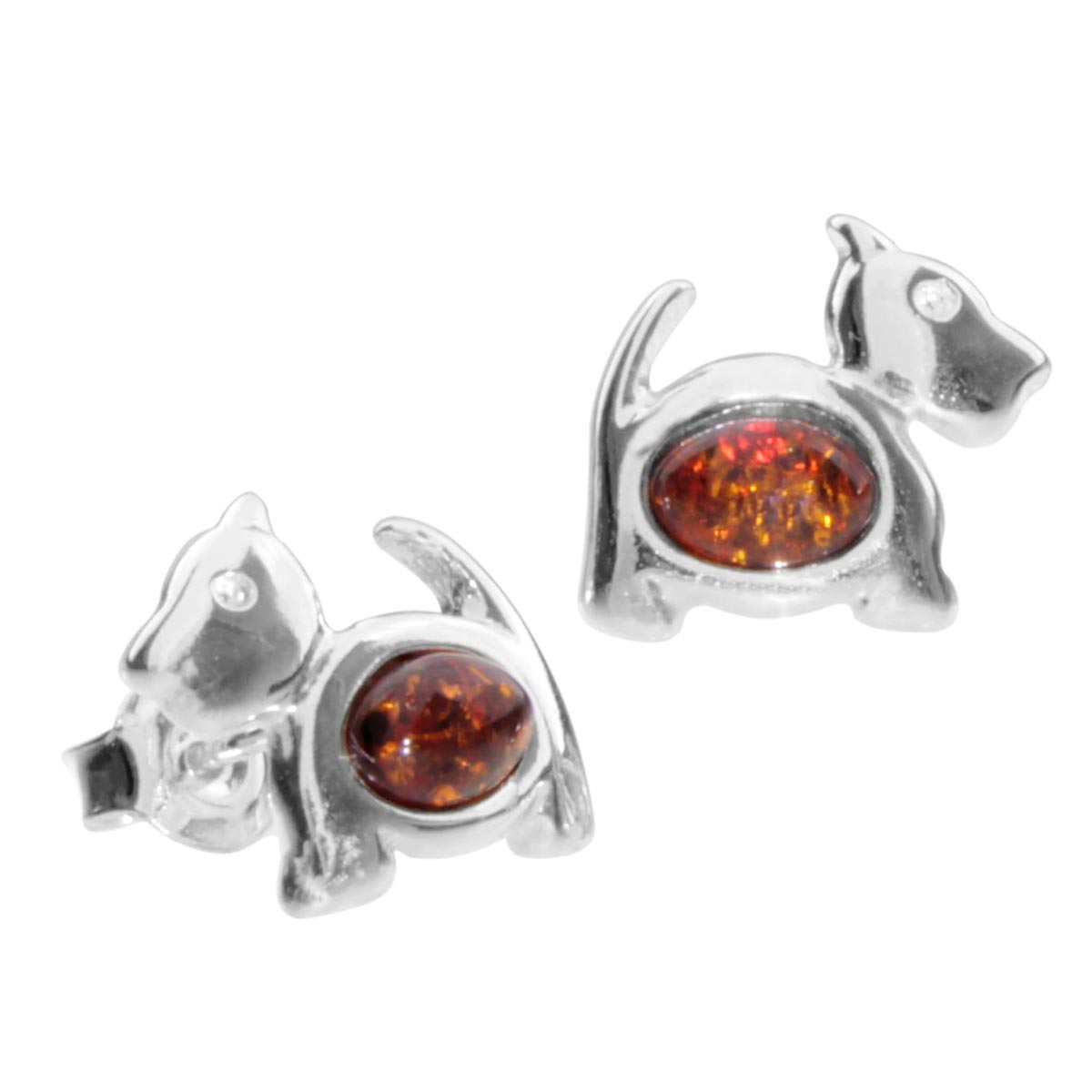 099-260140-0240 Ohrstecker Silber 925/000, Hund, Bernstein
