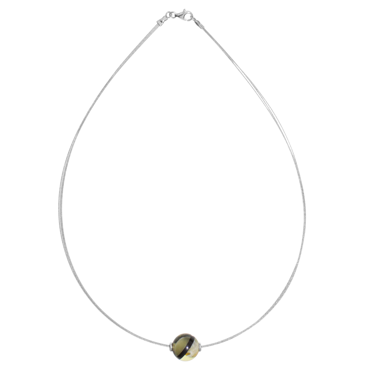001-403113-A442 Edelstahlcollier 3/42 cm oder 45 cm, Silber 925/000, Kugel 13 mm, Bernsteinmosaik