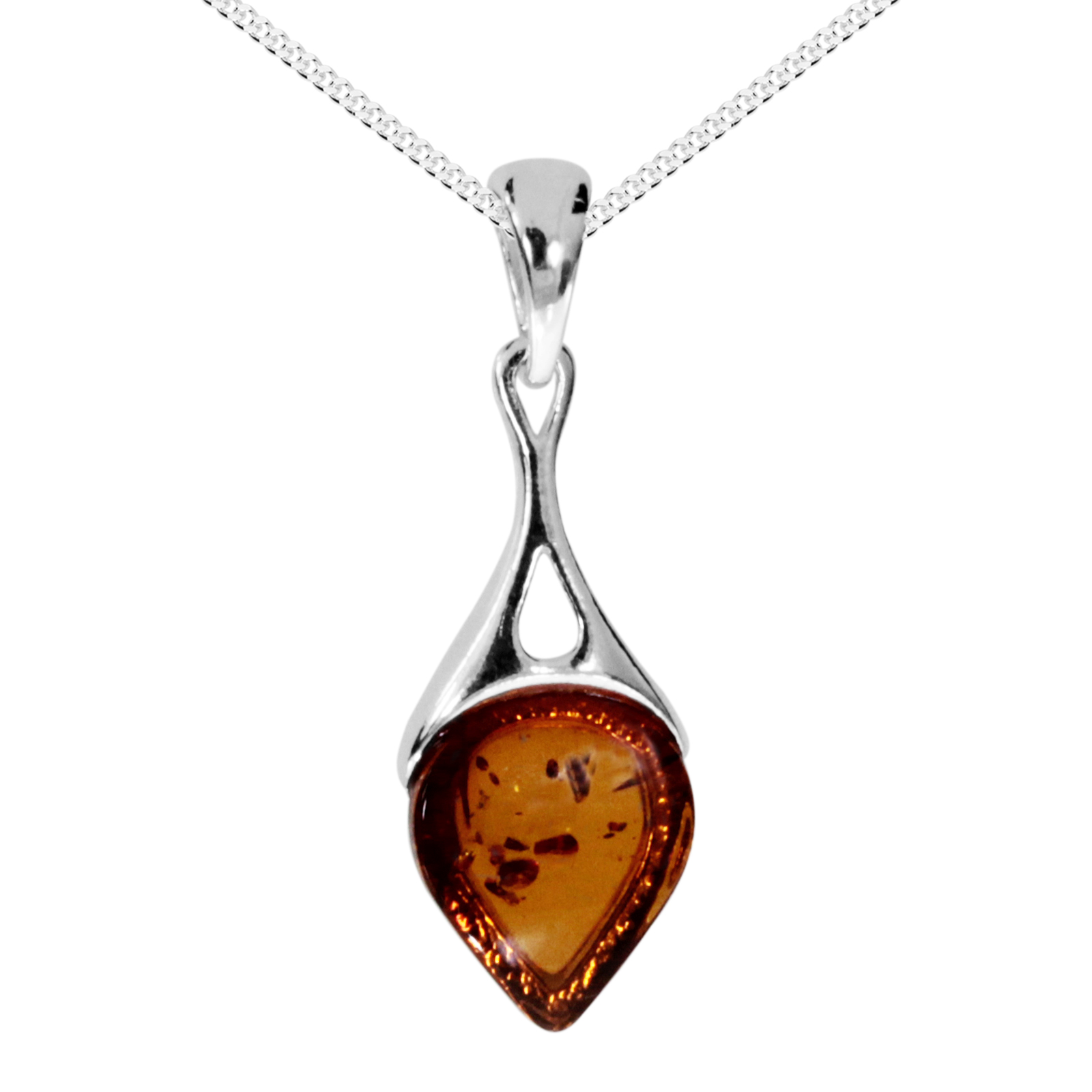Kette mit Anhänger Silber 925/000, Bernstein -Länge wählbar-