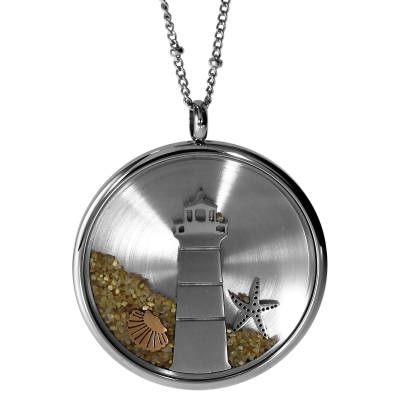 Kette mit Anhänger (38 mm), Edelstahl, Leuchtturm, 80 - 85 cm verstellbar  Kette mit Anhänger (38 mm), Edelstahl, Leuchtturm, 80 - 85 cm verstellbar