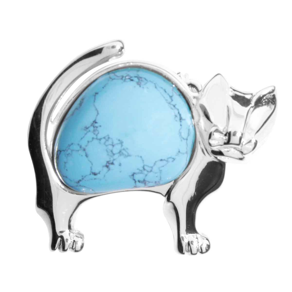 001-230519-0005 Brosche "Katze", Silber 925/000, rek. Türkis