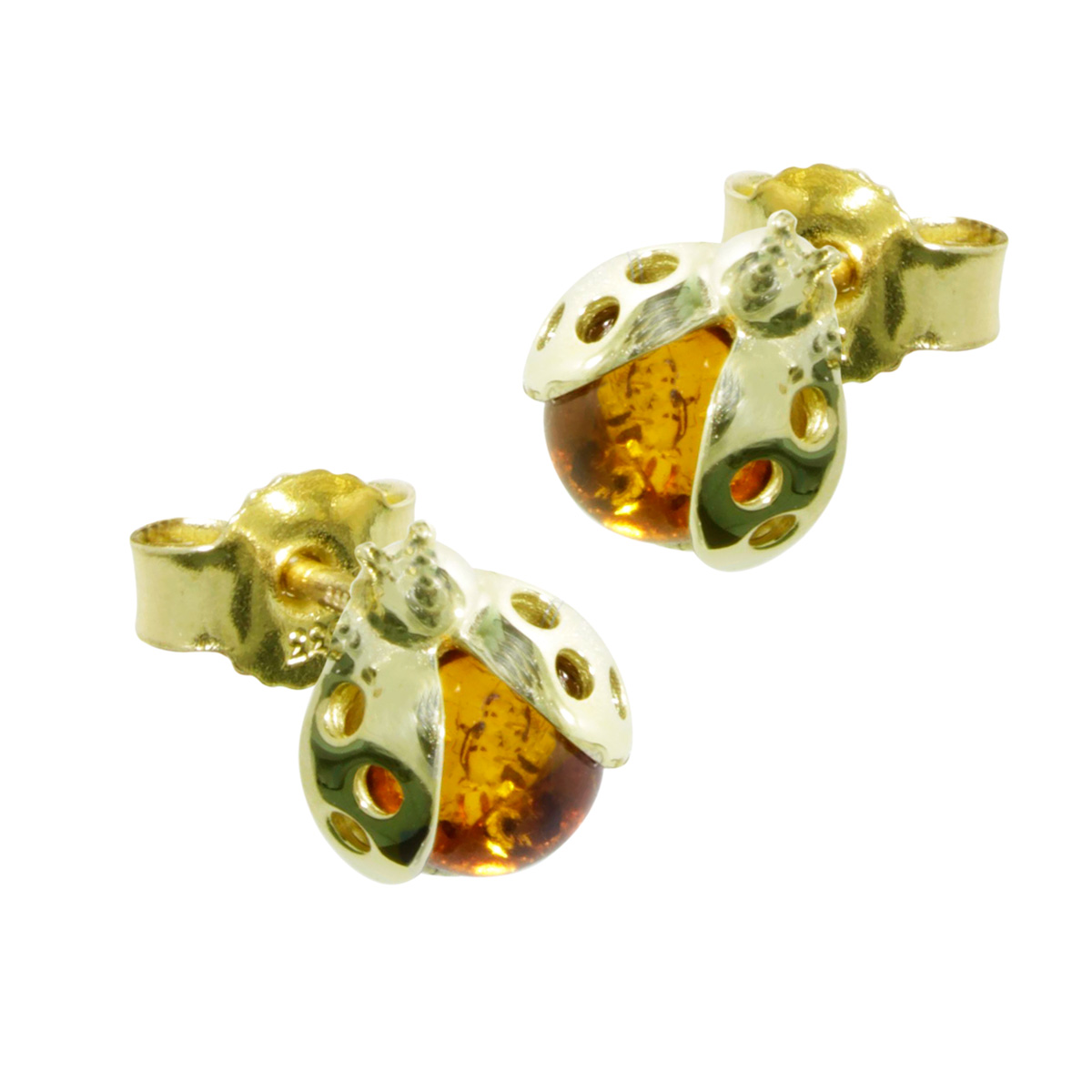 001-163410-0100 Ohrstecker Gold 333/000, kleiner Marienkäfer, Bernstein
