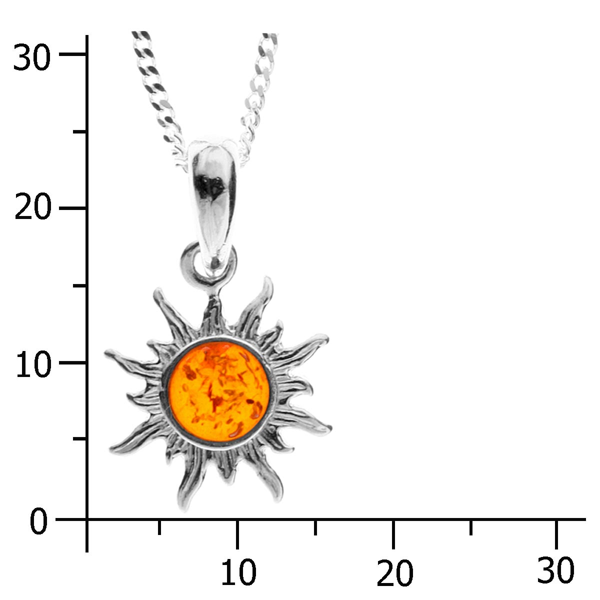098-200010-A145k Kette mit Anhänger Sonne Silber 925/000, Bernstein, -Länge wählbar-