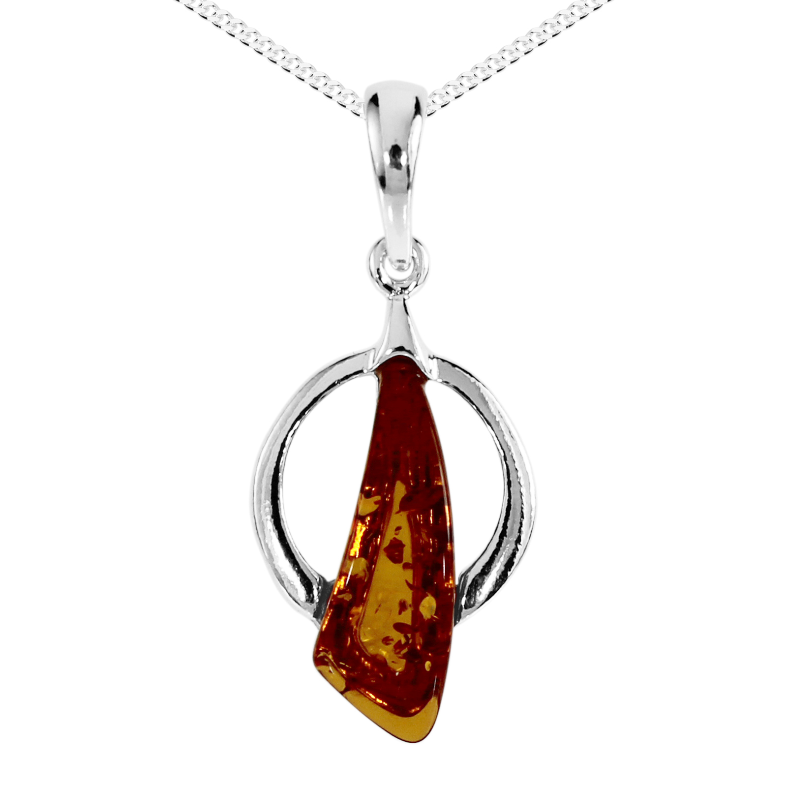 Kette mit Anhänger Silber 925/000, Bernstein -Länge wählbar-