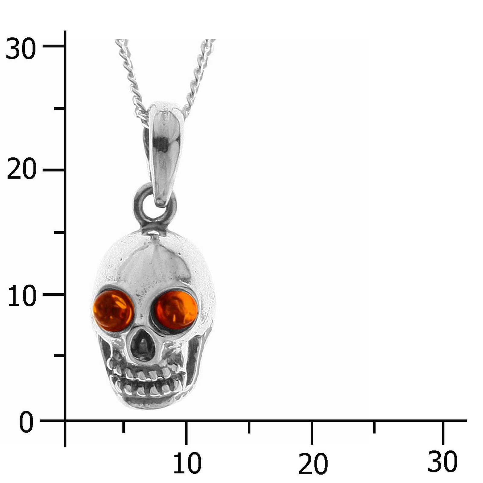 098-200490-A142k Kette mit Anhänger Totenkopfmaske, Silber 925/000, Bernstein, -Länge wählbar-