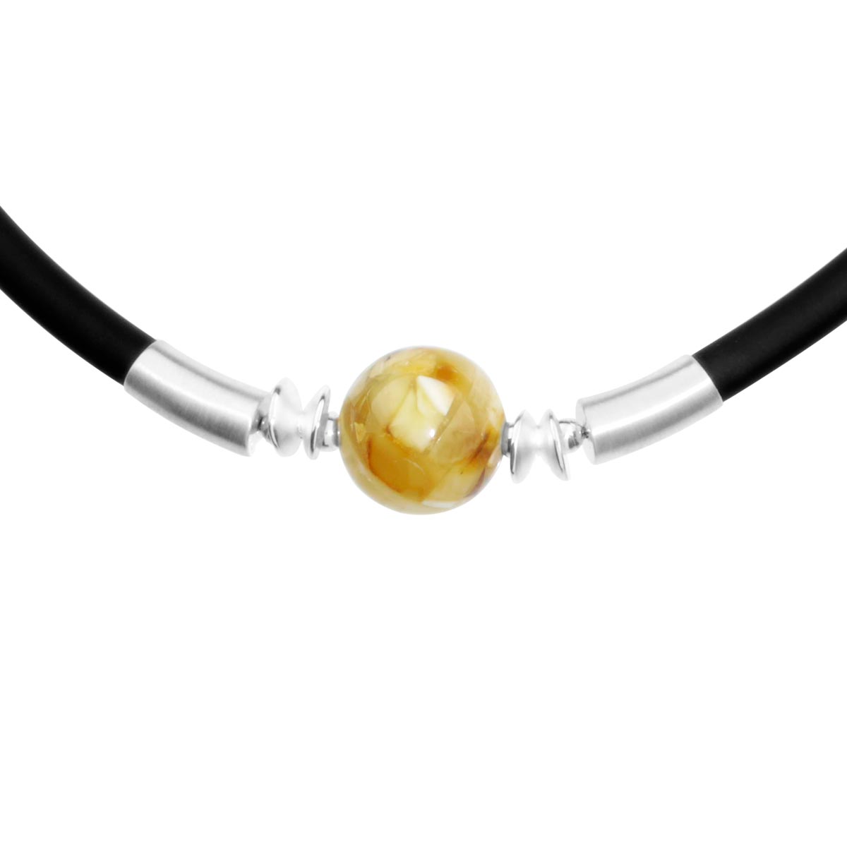 001-403149-0300 Kautschukcollier 45 cm, Silber 925/000, Bernstein-Mosaik