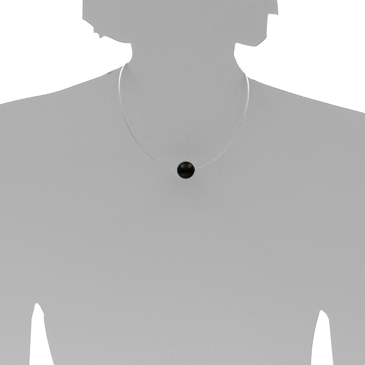 Edelstahlcollier 3/42 cm, Silber 925/000, Kugel 16 mm, Bernstein, schwarz-matt