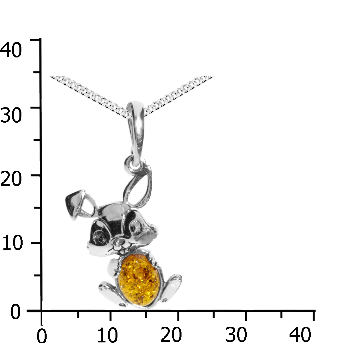 039-200010-A142k Kette mit Anhänger Silber 925/000, Hase, 42 cm, Bernstein