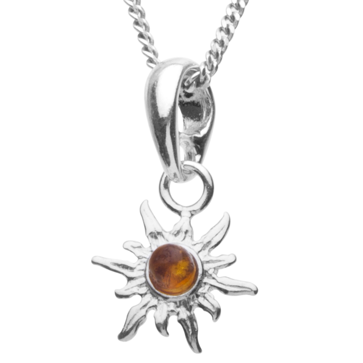 098-200011-A137 Kette mit Anhänger Sonne, Silber 925/000, Bernstein, 36 - 38 cm