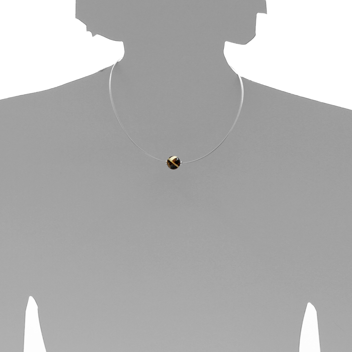 001-403112-A442s Edelstahlcollier 3/42 cm, Silber 925/000, Kugel 12 mm, Bernsteinmosaik