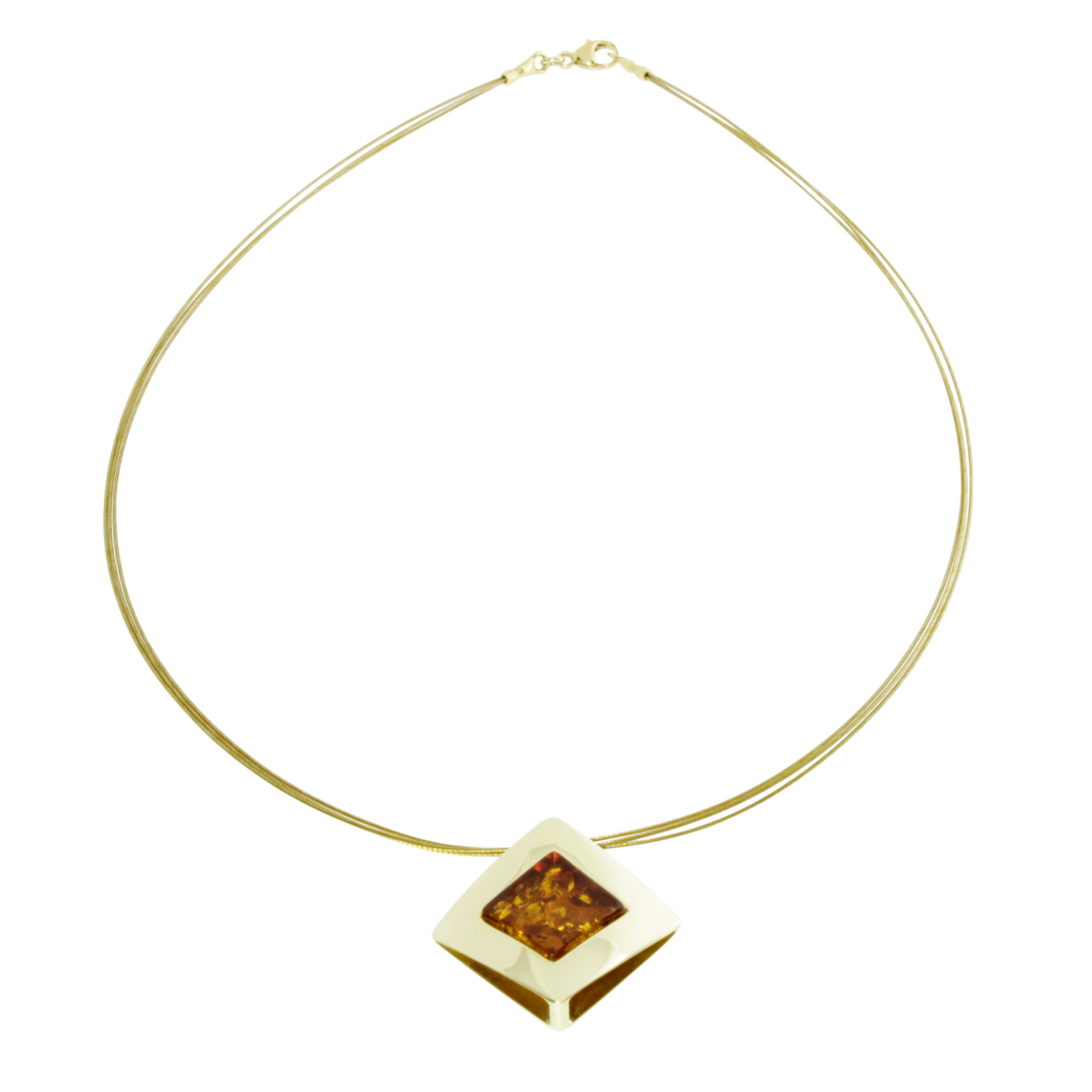 001-103530-11001 Nyloncollier mit Anhänger, Gold 333/000, 42 cm, Bernstein