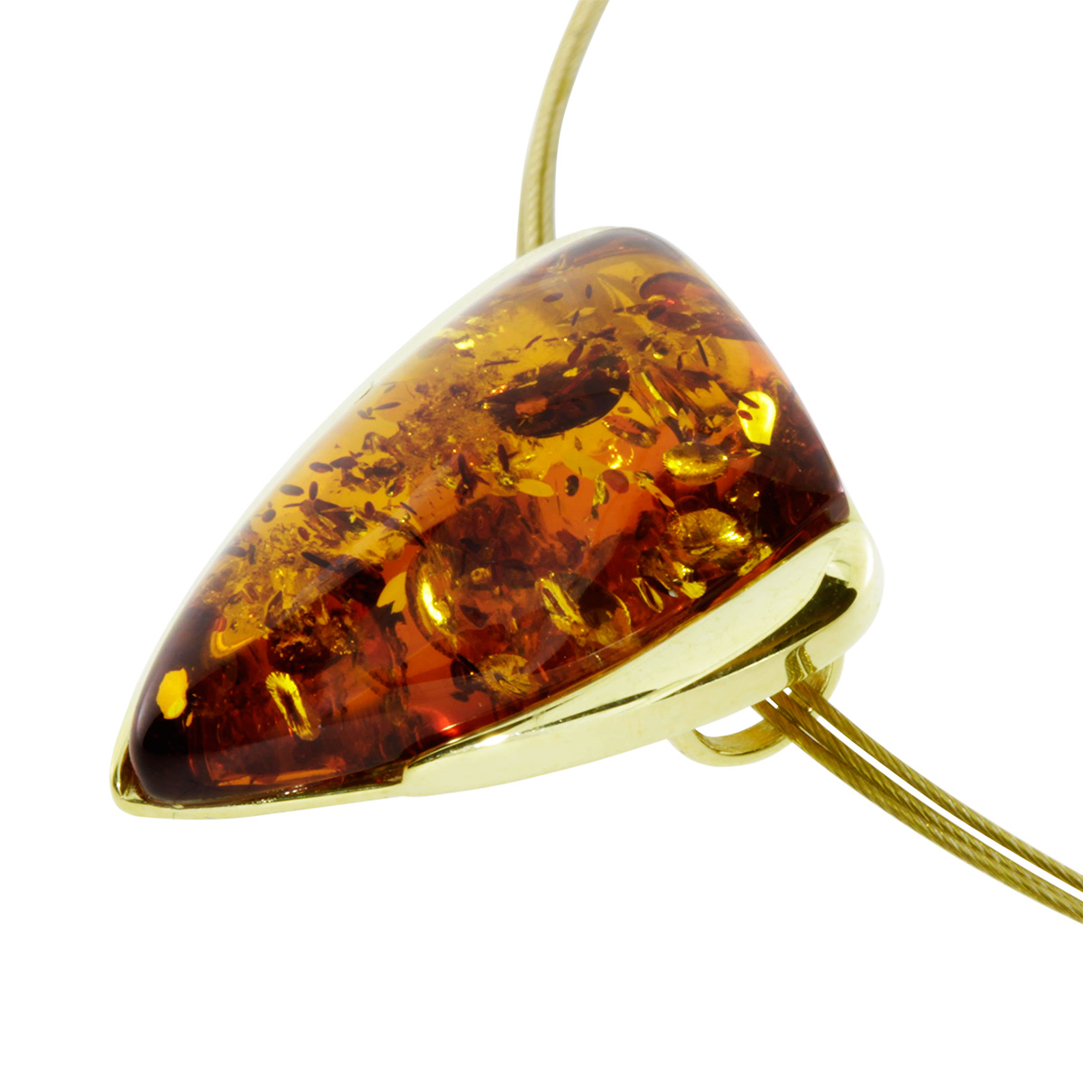 001-100606-A1422 Nyloncollier mit Anhänger, Gold 333/000, 42 cm, Bernstein