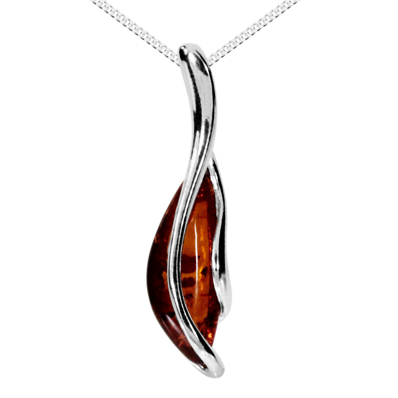 Kette mit Anhänger Silber 925/000, Bernstein -Länge wählbar-