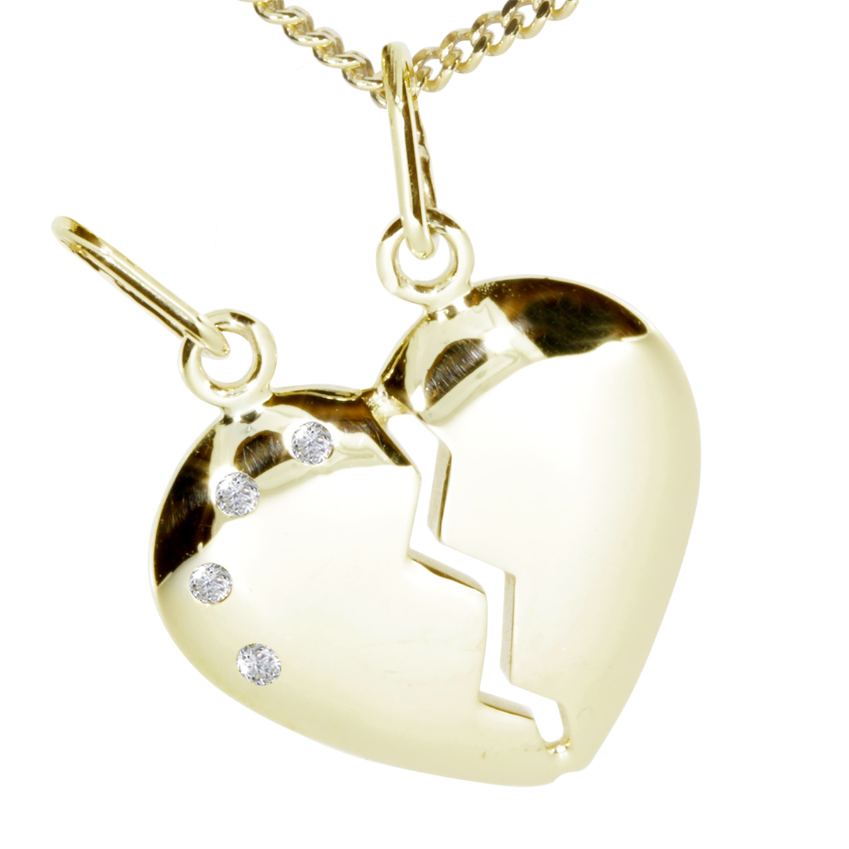 001-201368-1002 Kette mit Anhänger Silber vergoldet, Herz, Zirkonia, 42 oder 45 cm