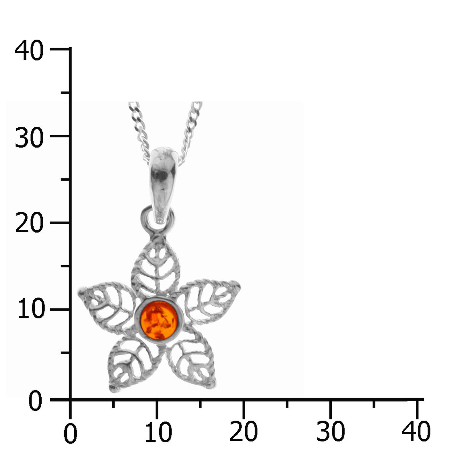 098-200380-A142k Kette mit Anhänger Blüte, Silber 925/000, Bernstein, -Länge wählbar-