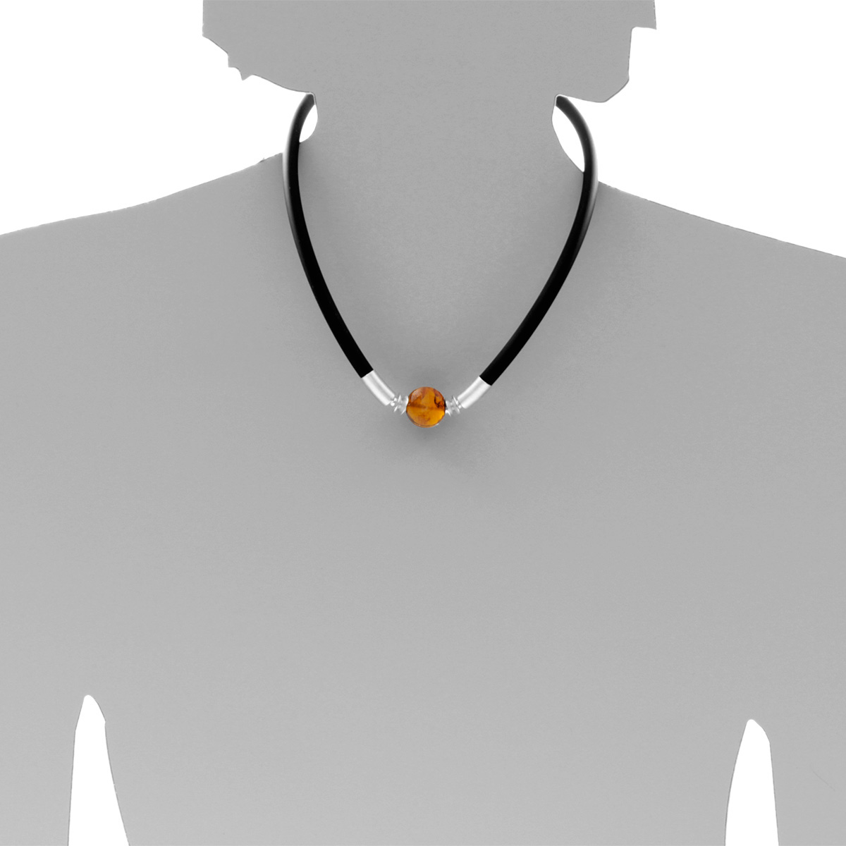 001-403149-0100s Kautschukcollier 45 cm, Silber 925/000, Bernstein