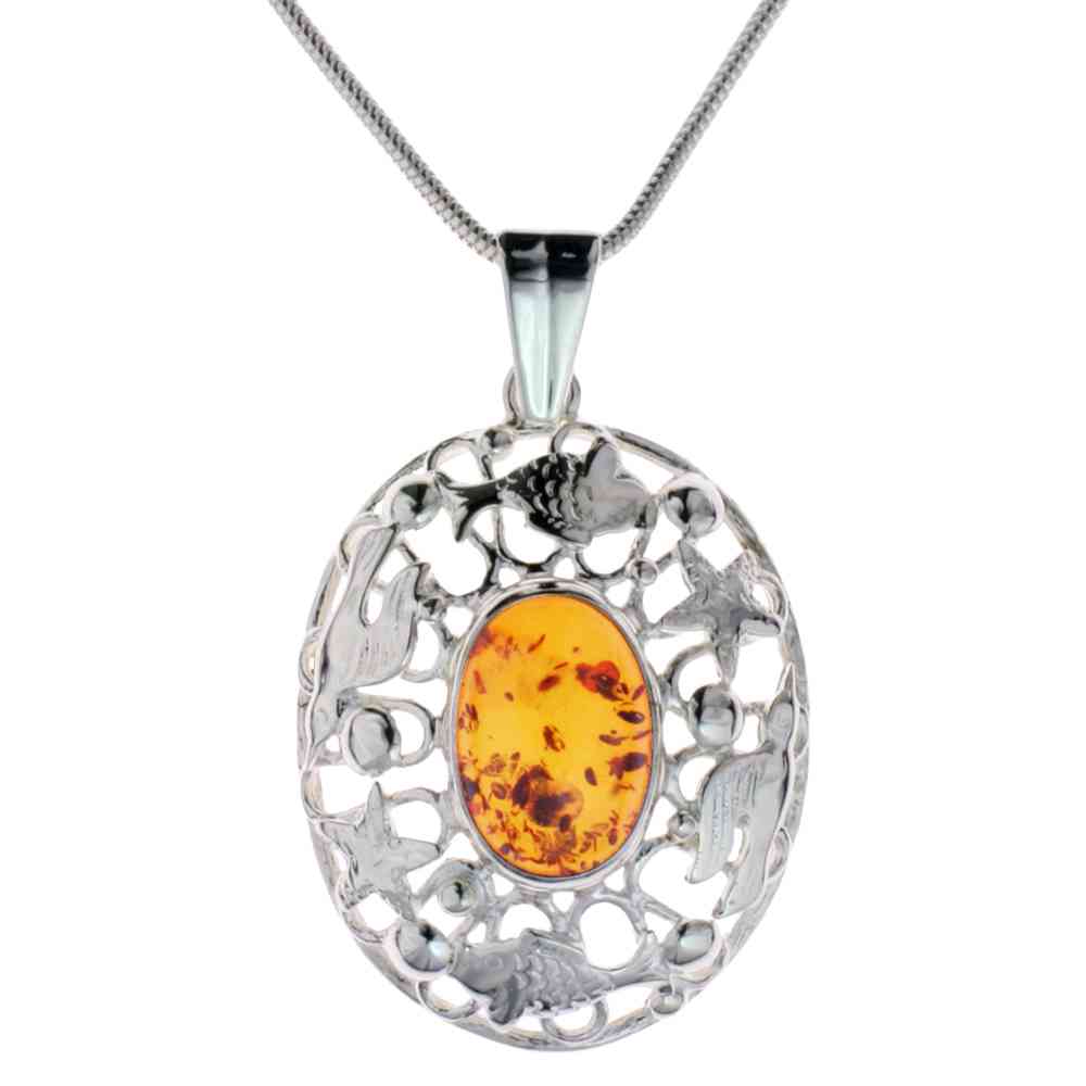 001-200005-A150 Kette mit Anhänger, Fischland Silber 925/000, Bernstein -Länge wählbar-