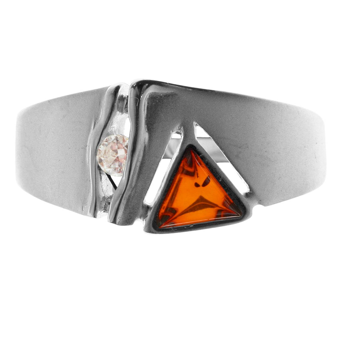 4250054224051-PT03 Ring Silber 925/000, Bernstein/Zirkonia -Größe wählbar-