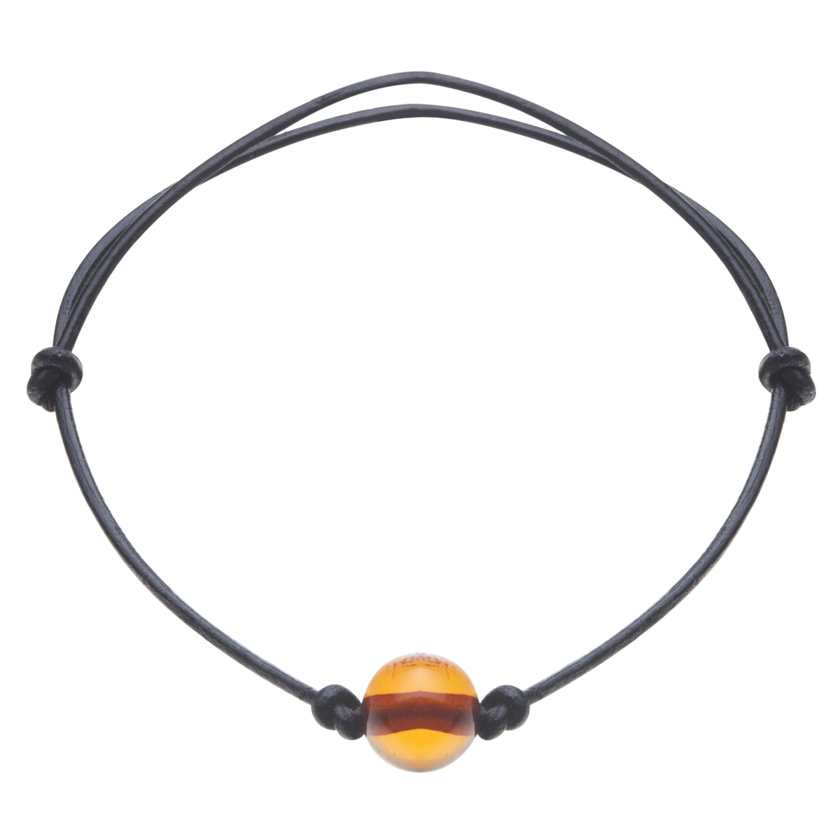 075-411901-0100 Lederarmband, Bernstein, Schiebeknoten
